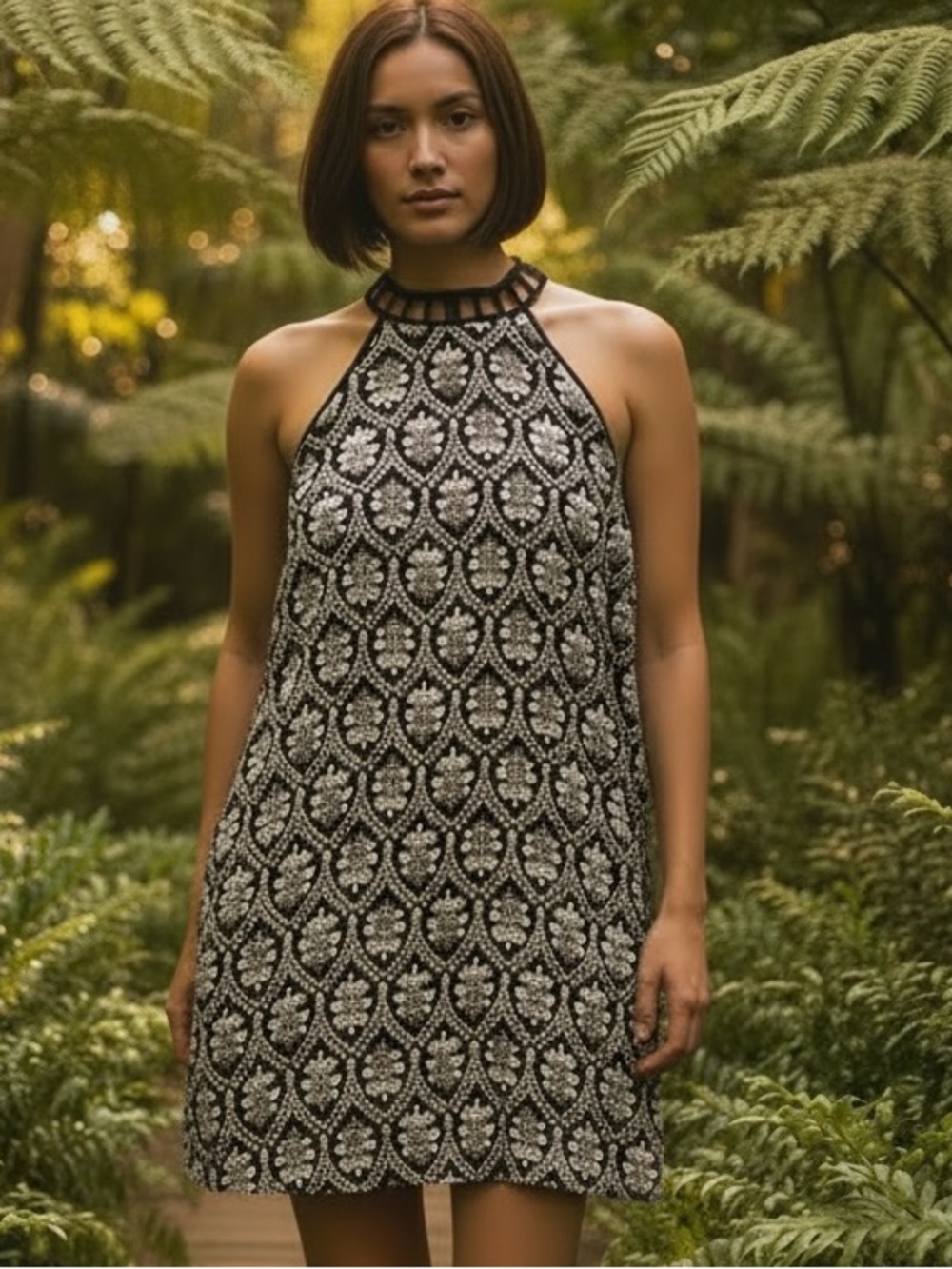 Monteau Black and White Halter Mini Dress